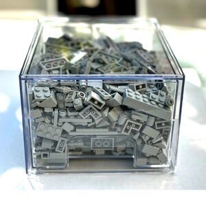 Light Grey Legos In New Stackable Clear Acrylic Box SZ 7.5"D x 6"W x 4.4"H Mixed